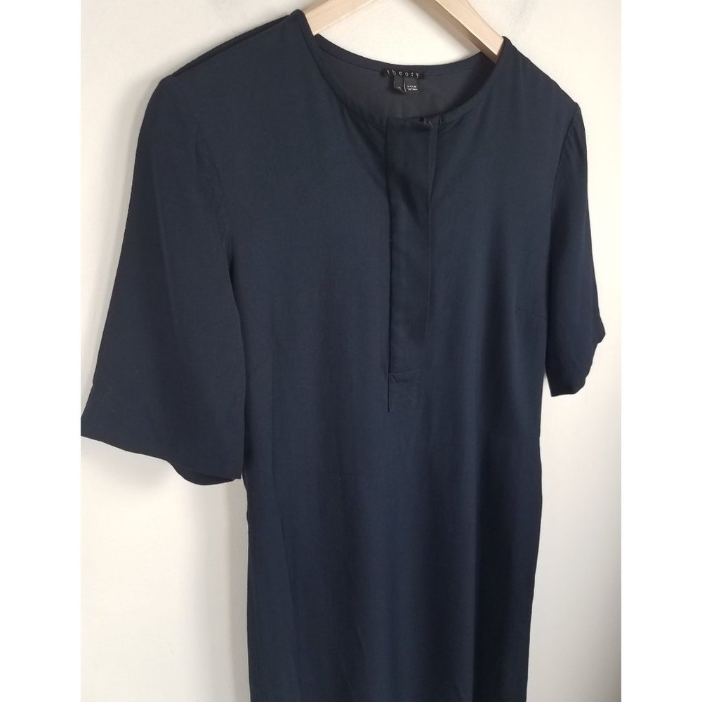 Theory Women's Sz. 10 Navy Blue Short Sleeve 1/4 Zip Sheath Dress - Picture 4 of 8